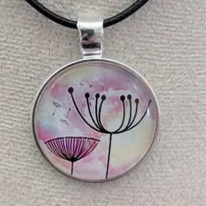 Artistic Pink and Silver Pendant Necklace